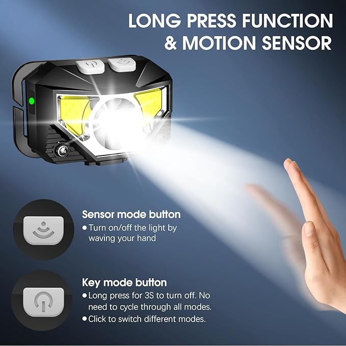 LHKNL Headlamp Flashlight, Lumen Ultra-Light Bright LED Rechargeable Headlight with White Red Light, 2-Pack Waterproof Motion Sensor Head Lamp,8 Modes for Outdoor Camping Running Hiking Fishing - Image 2